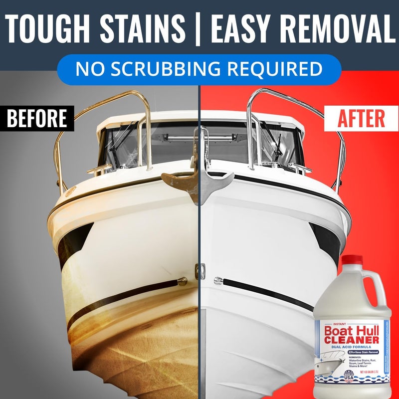 Escentile [1 Galllon] Instant Boat Hull Cleaner - Made in USA - Powerful Dual Acid Formula Easily Removes Scum Lines, Rust Stains, Hard Waterlines, & More from Fiberglass, Gelcoat & Painted Boat Surfaces - Image 2